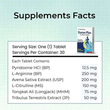 Supplements facts label for dietary supplement tablets with serving and ingredient amounts