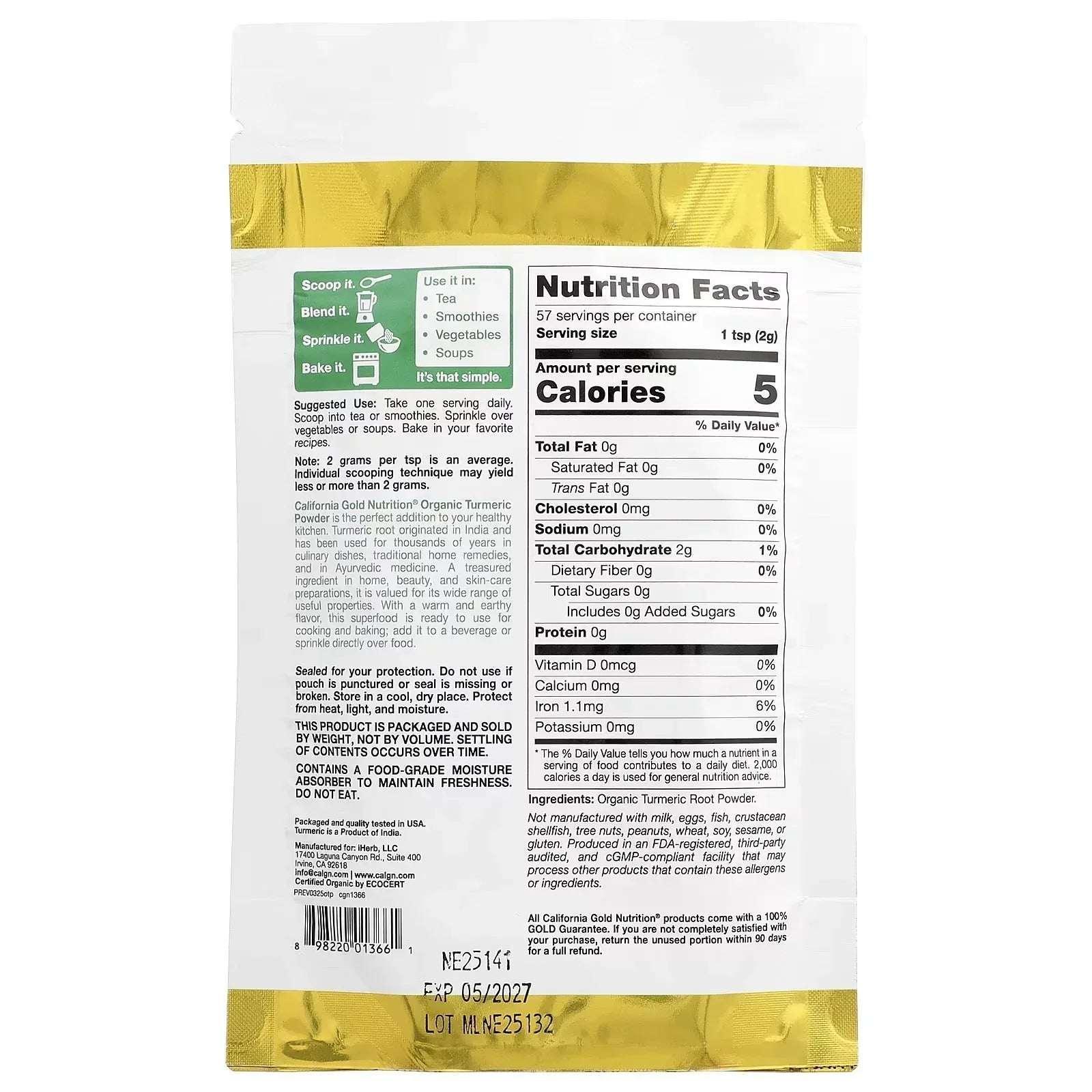California Gold Nutrition, Superfoods, Organic Turmeric Powder, 4 oz (114 g) - Mumzar