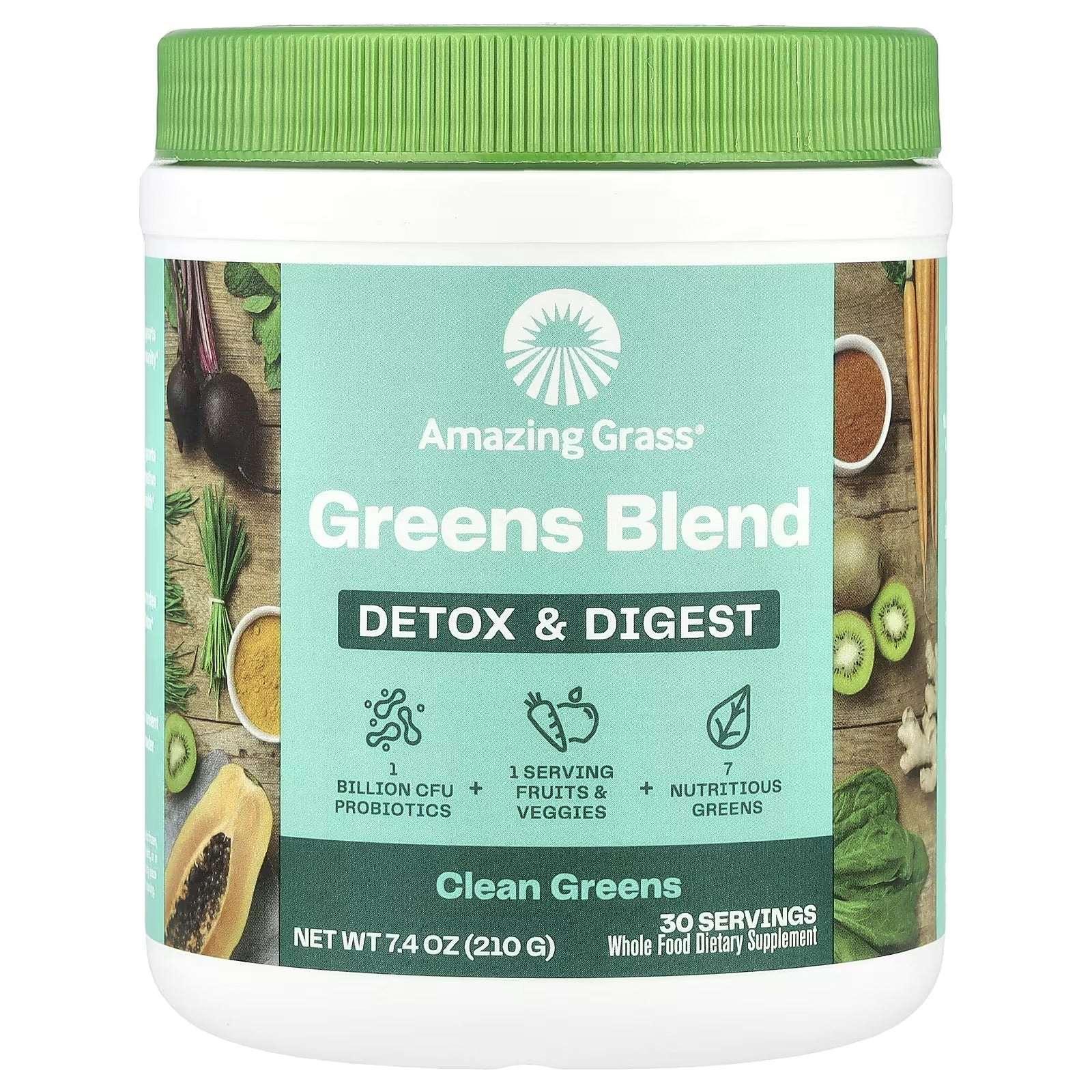 Amazing Grass, Greens Blend, Detox & Digest, Clean Greens, 7.4 oz (210 g) - Mumzar