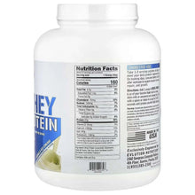 Whey protein tub with Nutrition Facts and ingredients panel on back label
