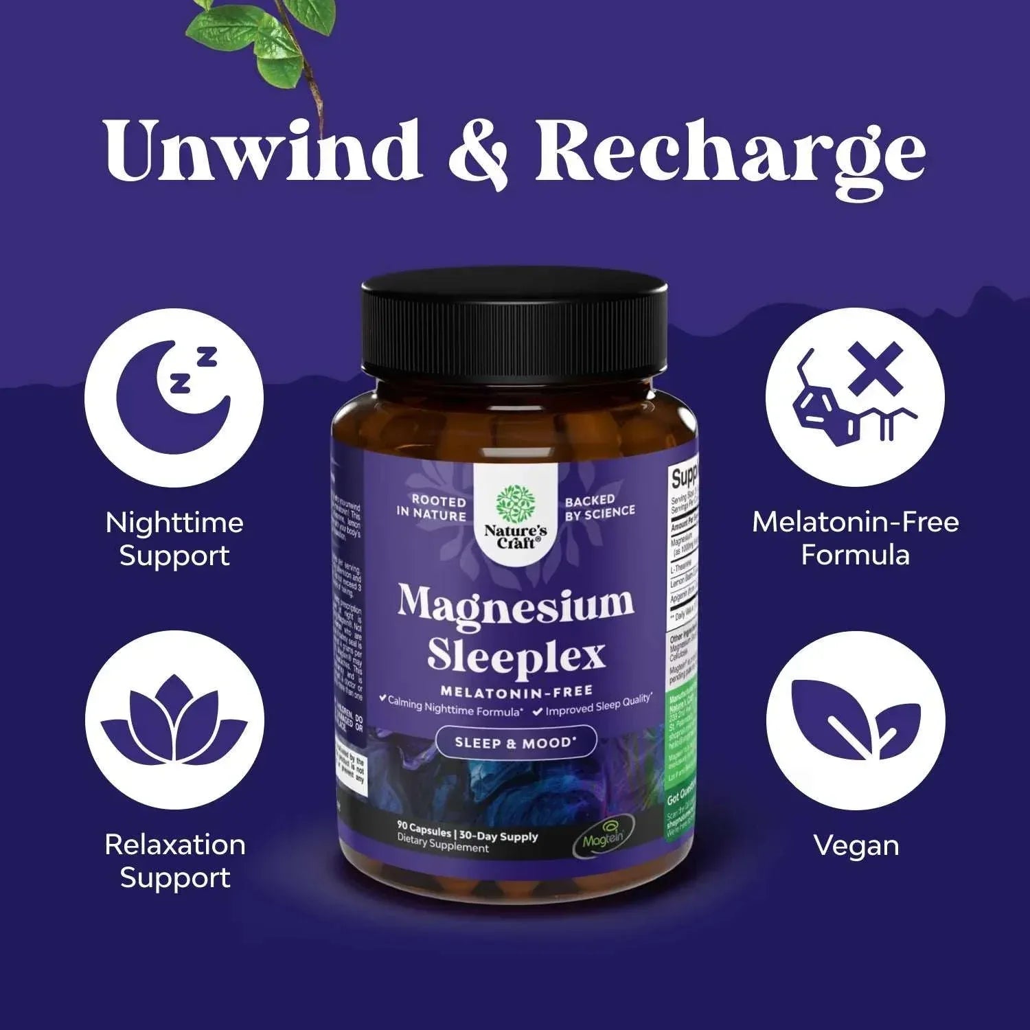Nature's Craft, Magnesium Sleeplex, Melatonin-Free, 90 Capsules - Mumzar