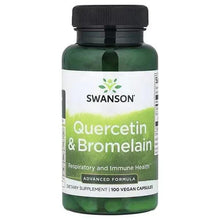 Swanson quercetin & bromelain vegan supplement bottle with black cap, front label