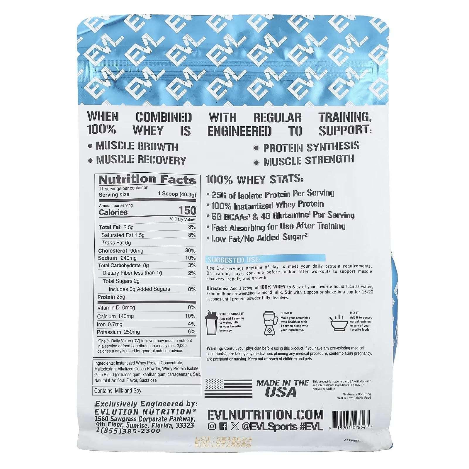 EVLution Nutrition, 100% Whey Protein, Double Rich Chocolate, 1 lb (454 g) - Mumzar