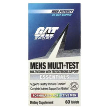 GAT Sport men's multivitamin supplement label, testosterone support, 60 tablets