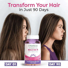 Nutrifactor hair, skin & nails supplement bottle with two side profiles, day 01 to 90