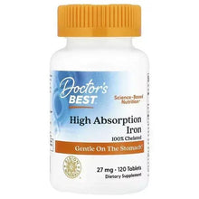 Doctor's Best High Absorption Iron dietary supplement bottle with orange cap.