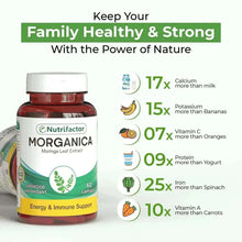 MORGANICA moringa leaf extract supplement bottle with nutrient info, 60 capsules