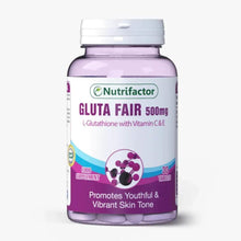 Gluta Fair 500mg supplement bottle with purple label and tablet count