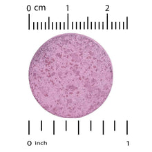 Purple mixed berry chewable tablet with size guide, about 1 inch