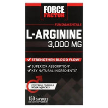Force Factor L-arginine 3,000 mg supplement bottle, front label, 150 capsules
