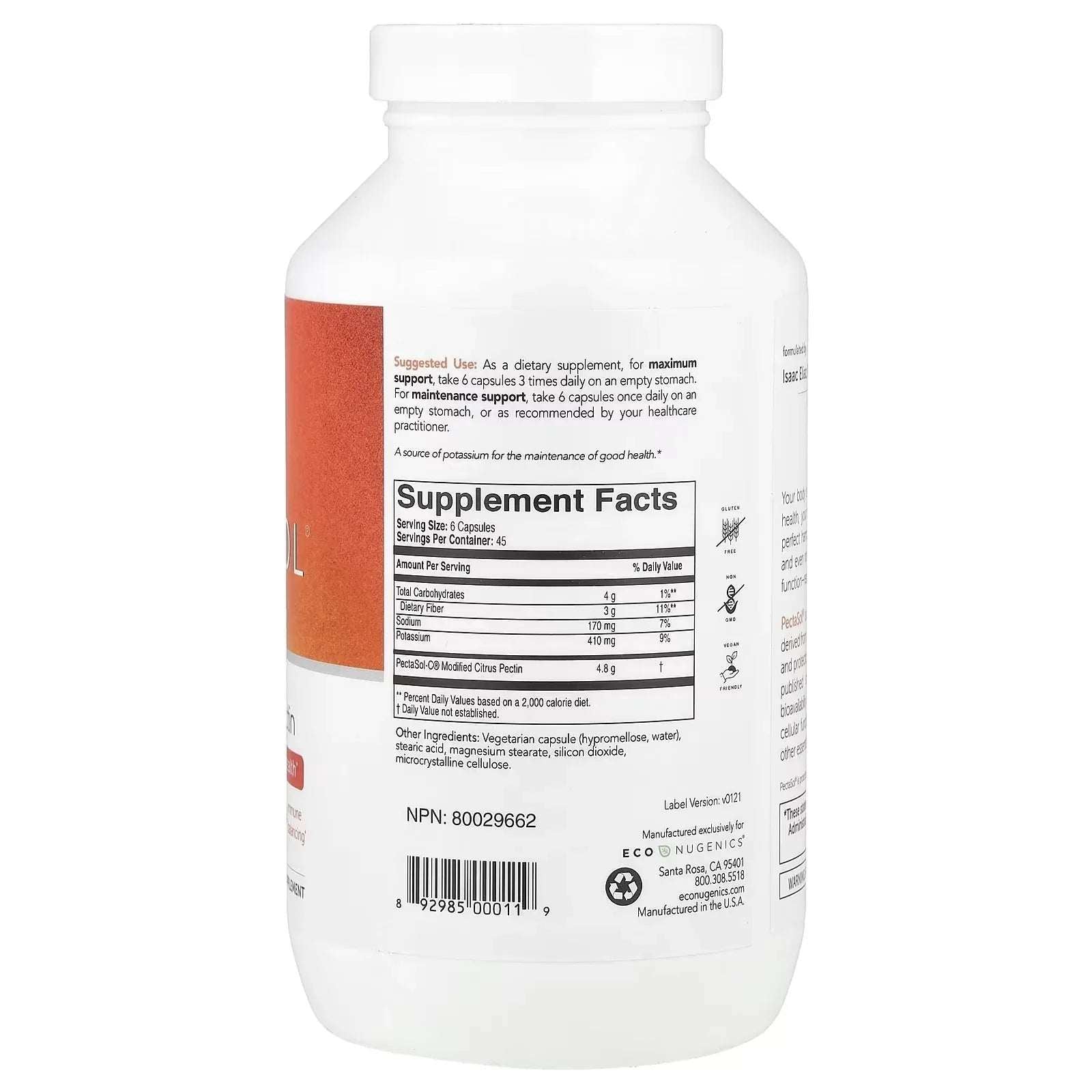 Econugenics PectaSol Modified Citrus Pectin – 270 Vegetarian Capsules - Mumzar