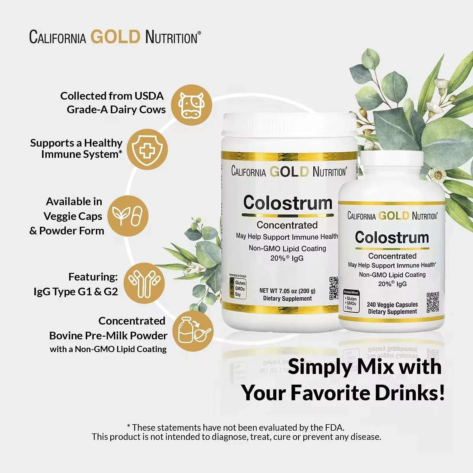 California Gold Nutrition, Colostrum with 20% IgG Immunoglobulins, 240 Veggie Capsules - Mumzar