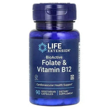 Folate and Vitamin B12 vegetarian supplement bottle, 90 capsules, blue label