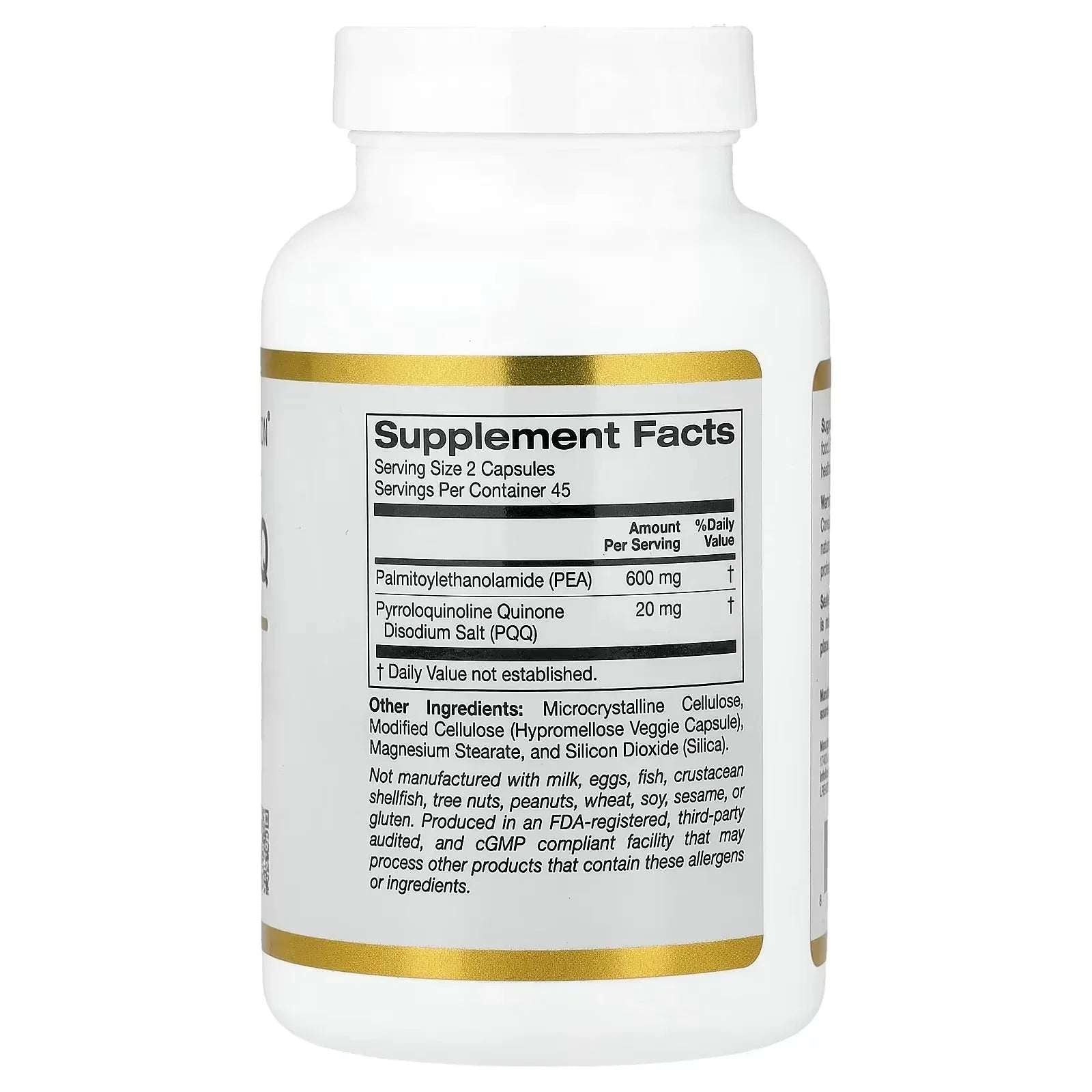 California Gold Nutrition, PEA 300 mg + PQQ 10 mg, 90 Veggie Capsules - Mumzar