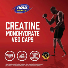 Creatine monohydrate veg caps promotional graphic with athlete and benefit icons