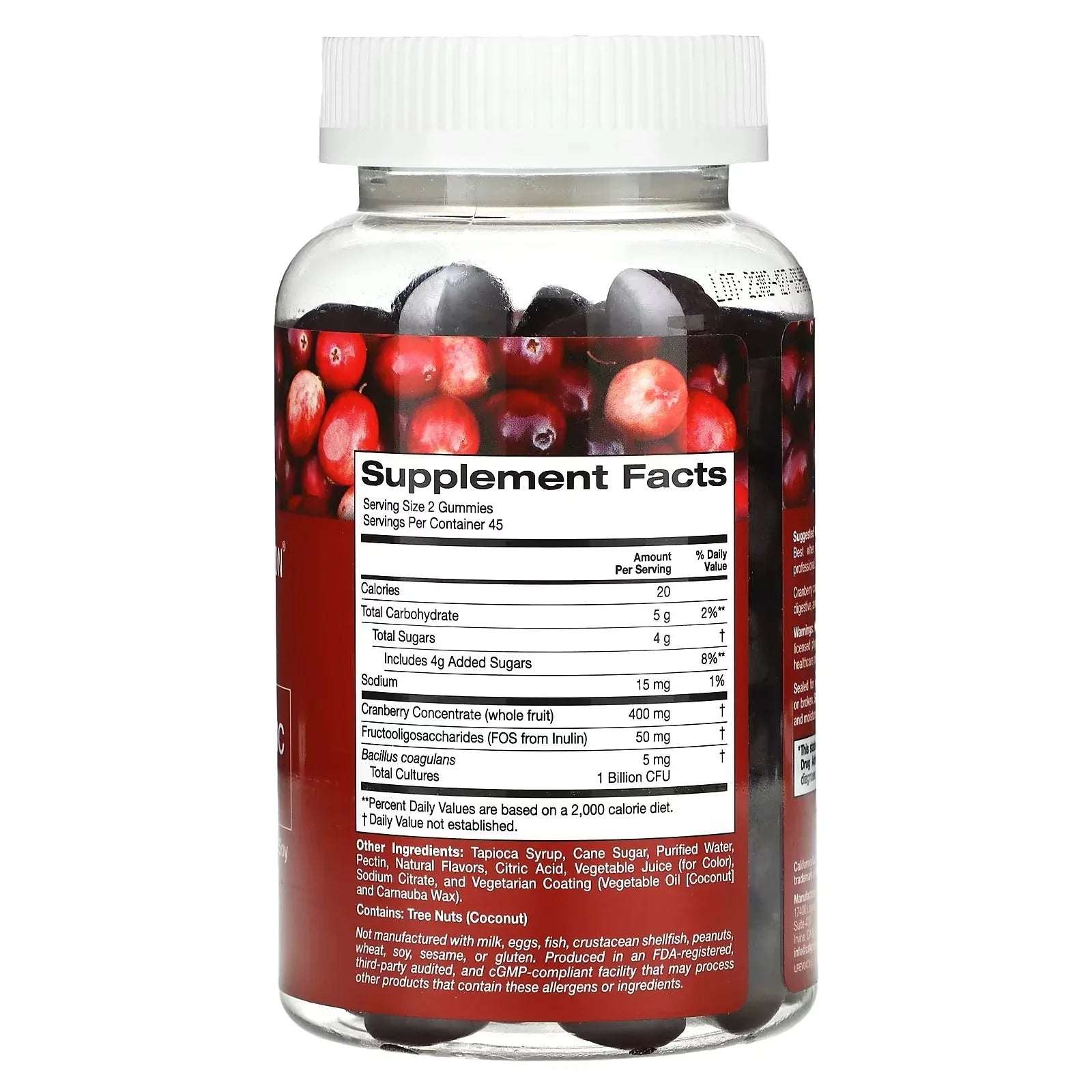 California Gold Nutrition Cranberry & Probiotic Gummies – Natural Cranberry, 90 Vegetarian Gummies - Mumzar