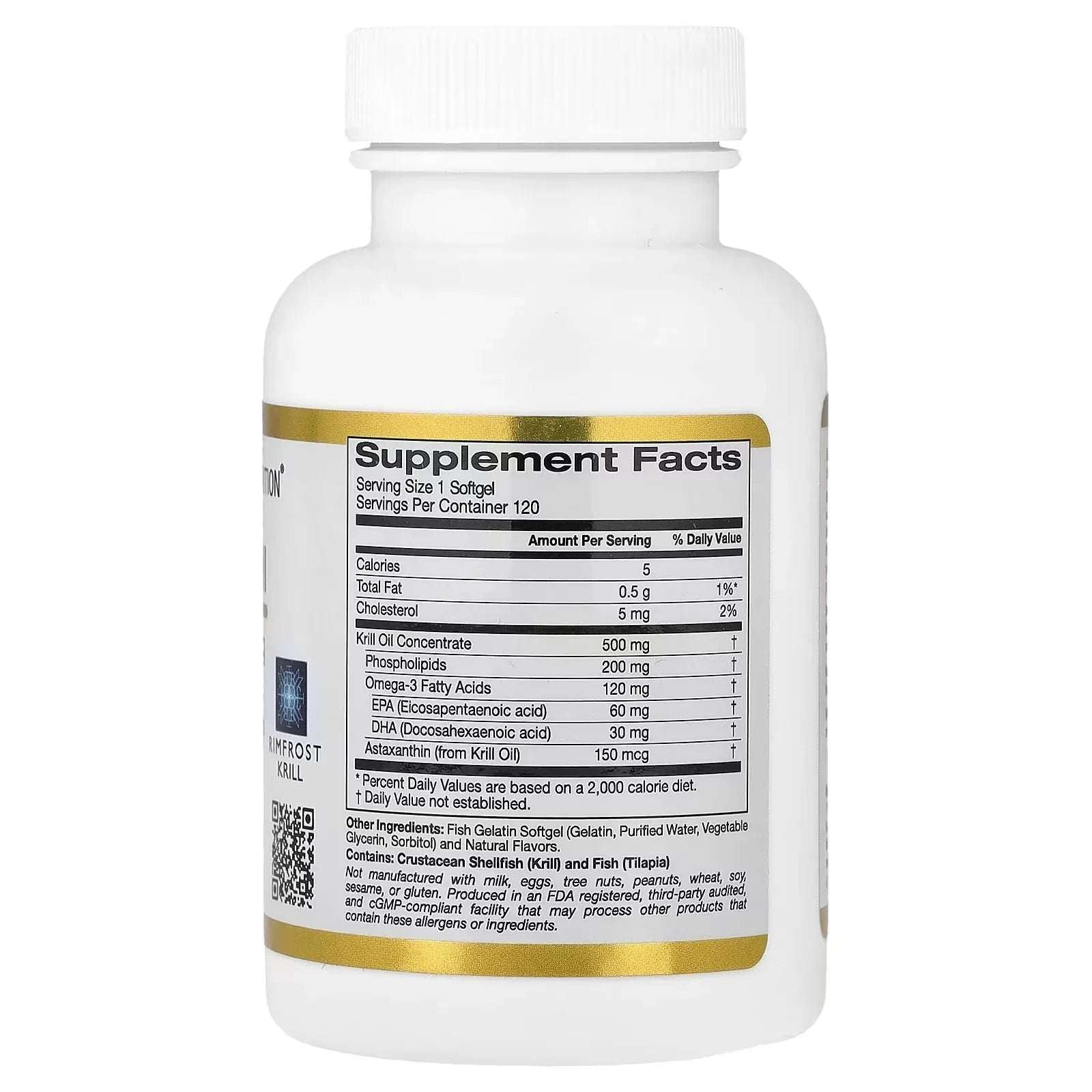 California Gold Nutrition, Antarctic Krill Oil, Omega-3 Phospholipids Complex with Astaxanthin, Natural Strawberry and Lemon, 500 mg, 120 Fish Gelatine Soft Gels - Mumzar