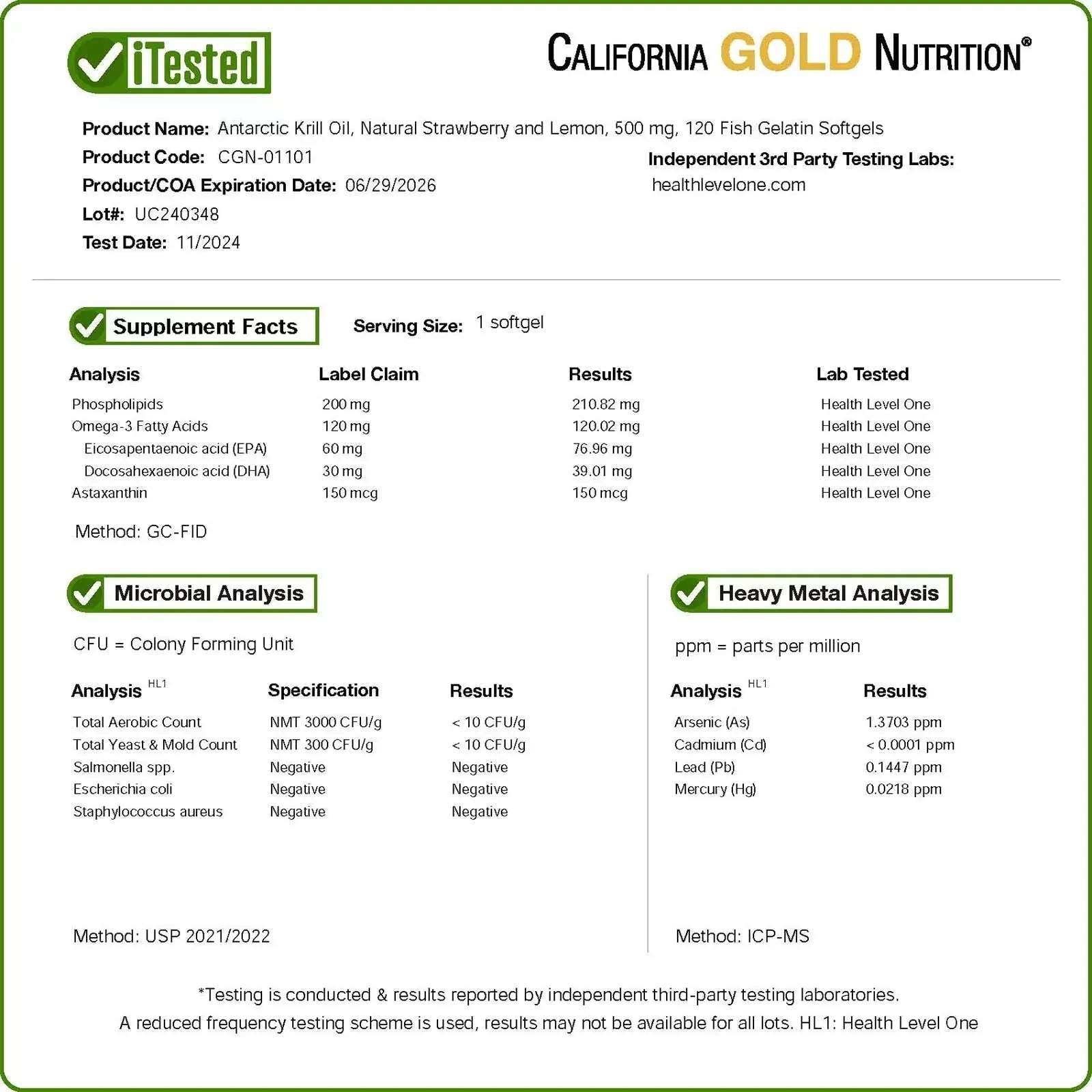 California Gold Nutrition, Antarctic Krill Oil, Omega-3 Phospholipids Complex with Astaxanthin, Natural Strawberry and Lemon, 500 mg, 120 Fish Gelatine Soft Gels - Mumzar