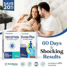 Men’s health supplement pack with Duron Plus and Tryception boxes