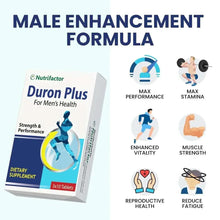 Duron Plus male health supplement box, strength and performance, 3x10 tablets