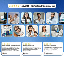 Men’s health supplement pack with customer review badges and product boxes