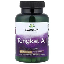 Tongkat Ali supplement bottle, 400 mg, 120 vegan capsules, black cap