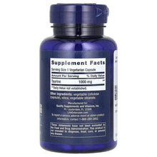 Life Extension Taurine supplement facts panel, 1 vegetarian capsule serving, 1000 mg