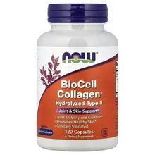 Collagen supplement bottle with BioCell label and 120 capsules on front