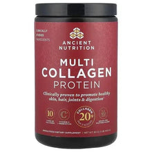 Collagen protein supplement jar with black lid, red label front