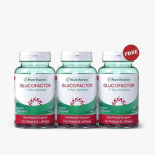 Glucofactor supplement bottles, two standard and one marked FREE, 60 tablets each