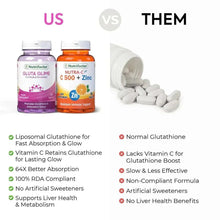Gluta Glime vs them comparison with purple and orange supplement bottles