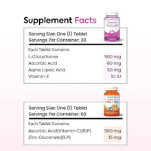 Gluta Glime supplement facts panel listing tablet serving size and ingredients