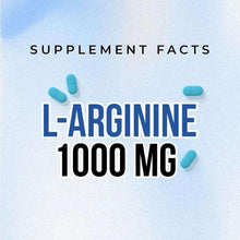 L-Arginine 1000 mg supplement graphic with blue capsule icons