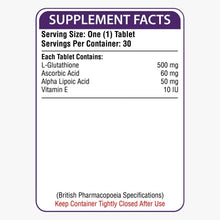 Supplement facts label for tablets, including serving size and key ingredients