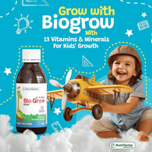 Bio Grow syrup bottle with white cap and '13 vitamins' label