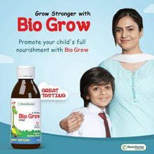 Bio Grow syrup bottle with white cap and 'Great Tasting' badge