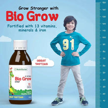 Bio Grow syrup bottle with white cap and Bio Grow label showing 13