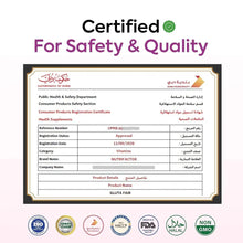 Health supplement certificate plaque with Certified for Safety & Quality heading