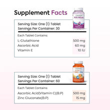 Supplement Facts label with two tablet panels and purple and orange bottle images