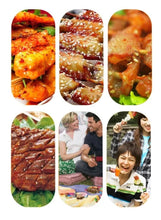 Barbecue grilling clip shown with grilled fish, sauces, and people dining