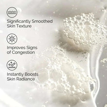 Skincare graphic with bubbles and icons for smoother texture and boosted radiance