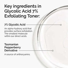 The Ordinary Glycolic Acid 7% exfoliating toner label with ingredient highlights