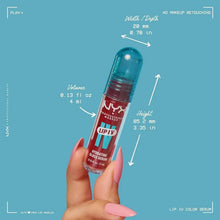 Hydrating lip gloss stain with clear applicator and pink lip swatch