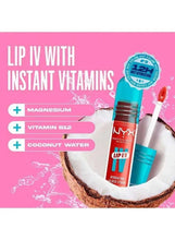 NYX Lip I.V. hydrating gloss stain shown with teal tube and red gloss applicator