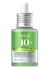 Lightweight green serum bottle with silver cap, Anua 10+ label