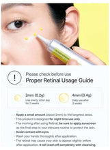Facial retinal booster applicator on face with proper retinal usage guide panel