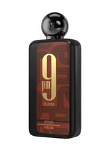 Unisex extrait de parfum bottle with glossy black cap and gold “9 pm” label