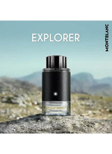 Men’s eau de parfum bottle on a rock with black textured label and chrome cap