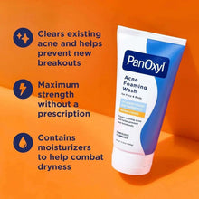 Acne foaming wash tube with blue label and white foaming cleanser