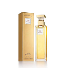 Eau de parfum bottle and retail box with gold accents, Elizabeth Arden 5th Avenue